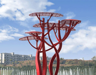 《不锈钢蘑菇树18米高雕塑》