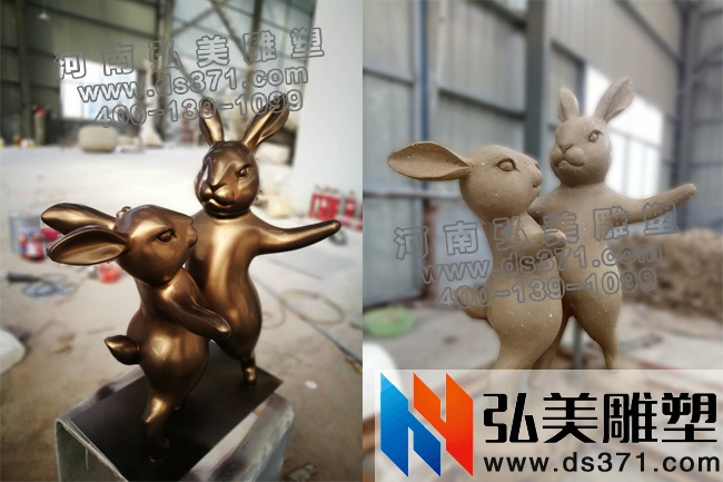 玻璃钢仿铜兔子弘美雕塑厂家直拍