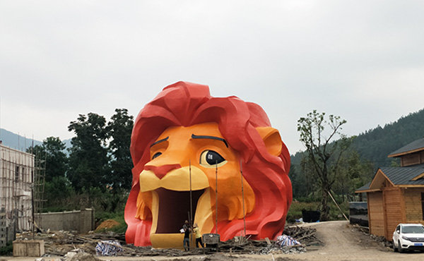 景区水泥狮子头雕塑